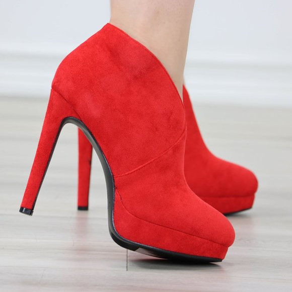 Red Platform Ankle Boots High Heel Stilettos Faux Suede - Picture 5 of 12